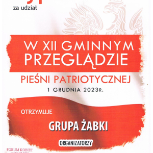 Dyplom XII Gminny Przegląd Pieśni Patriotycznej 01.12.2023r.