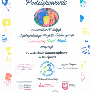 Podziękowanie za udział w IV Edycji Ogólnopolskiego Projektu Edukacyjnego "Sensoryczny Kogel - Mogel"  26.06.2026r.